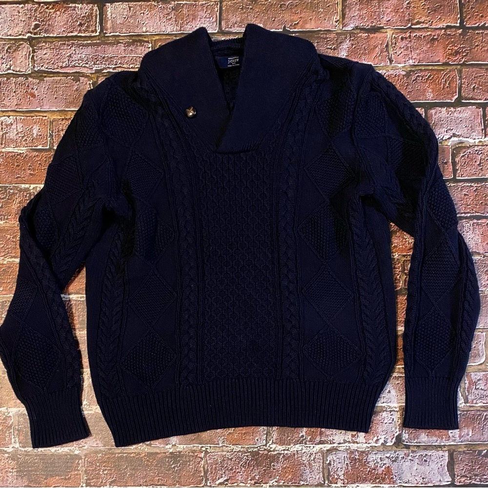 EUC J. Crew Mens Shawl Neck Sweater SZ M Navy
